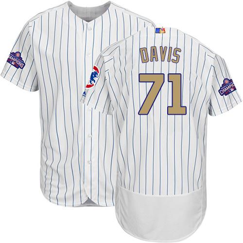 Cubs #71 Wade Davis White(Blue Strip) Flexbase Authentic Gold Program Stitched MLB Jersey